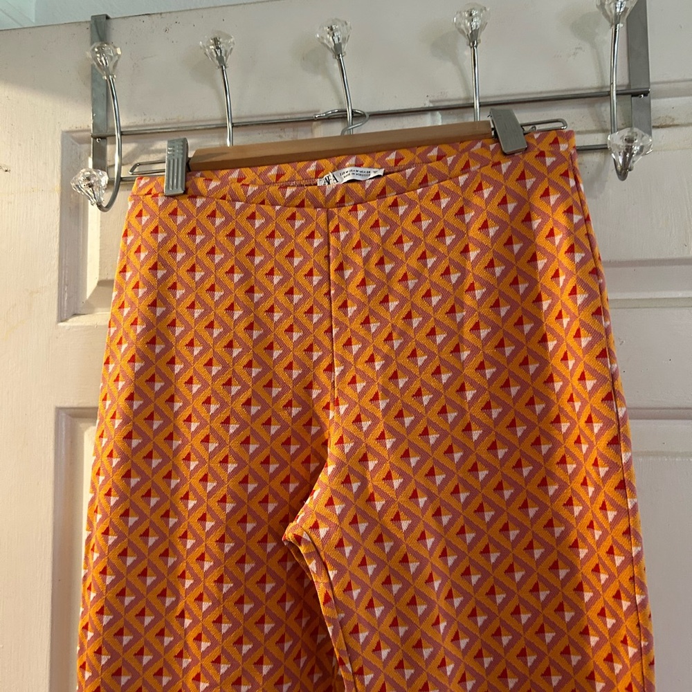 Zara Orange Geometric Patterned Flared Pants NWT - image 2
